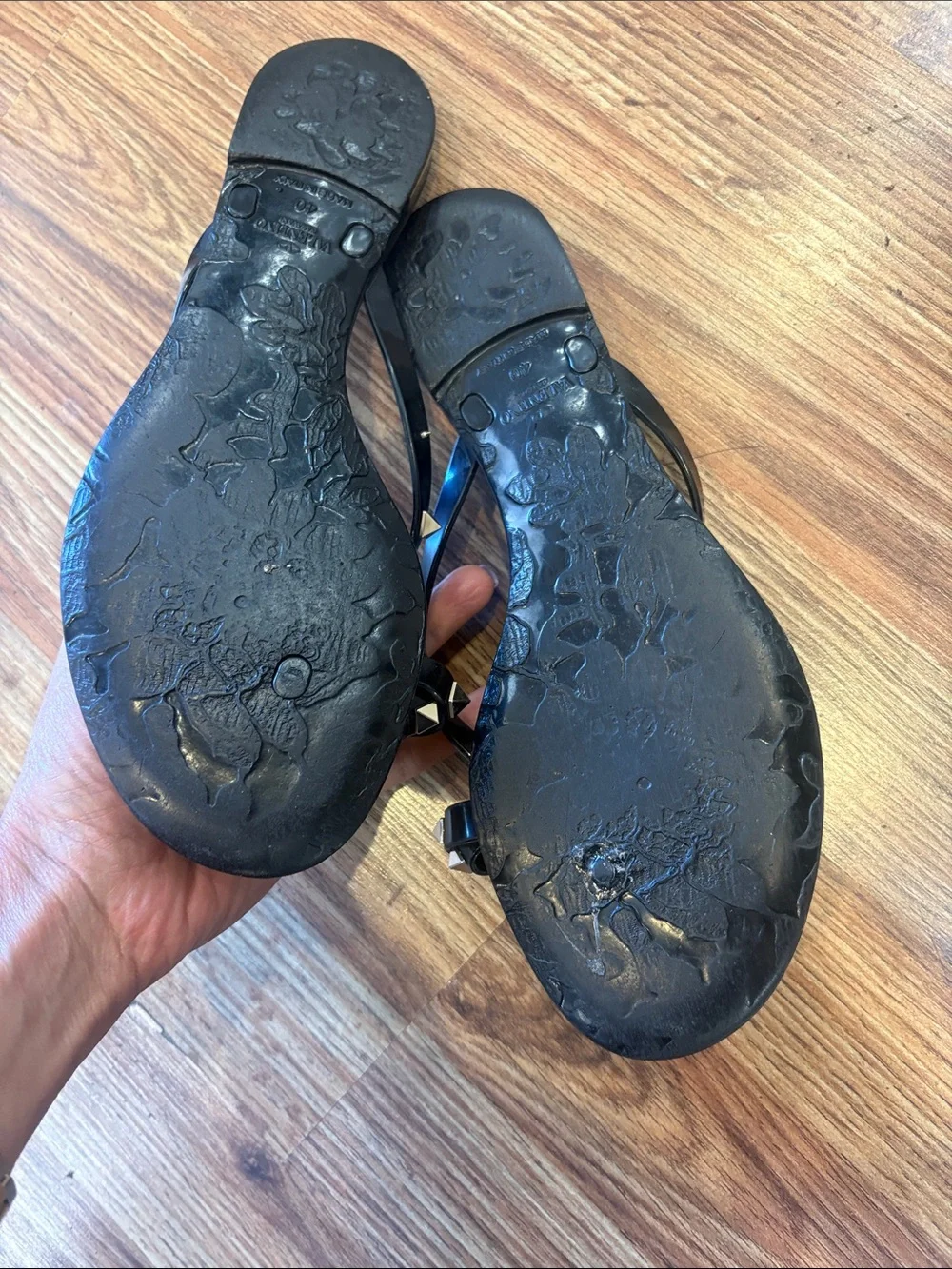 Valentino Garavani Black Rockstud Jelly Thong Sandals